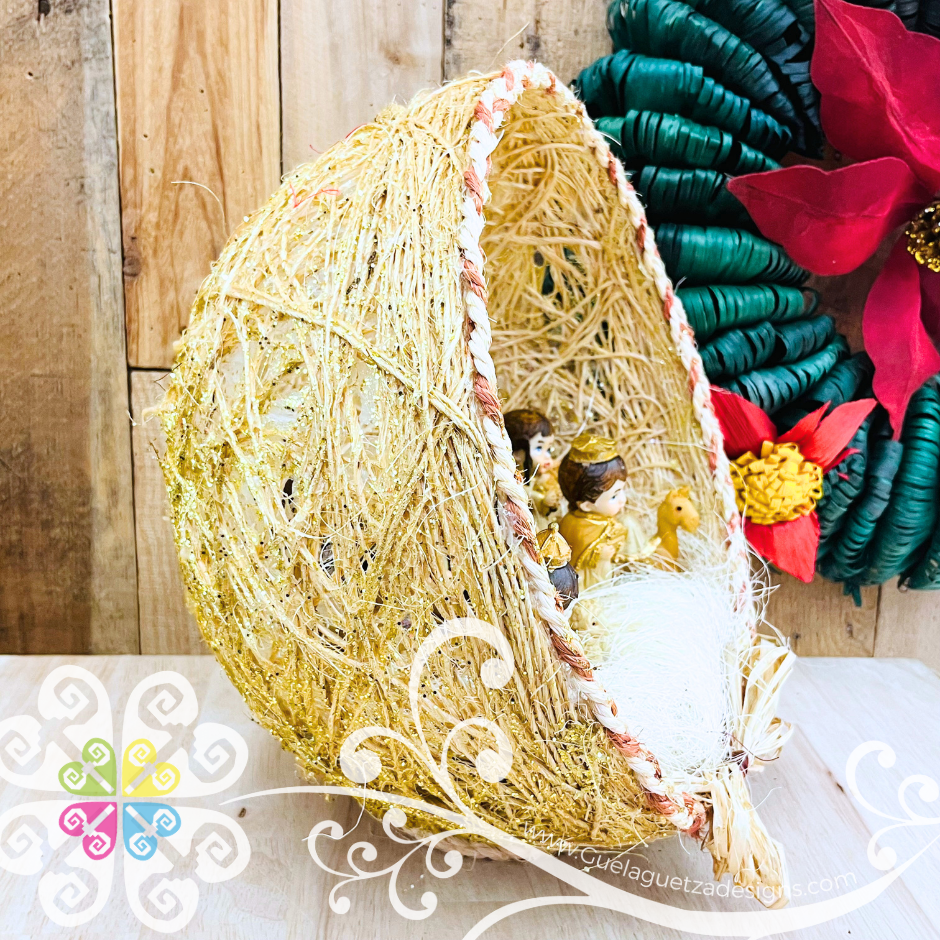Medium Nacimiento Mimbre - Wicker Nativity Scene - Nacimiento Navideno