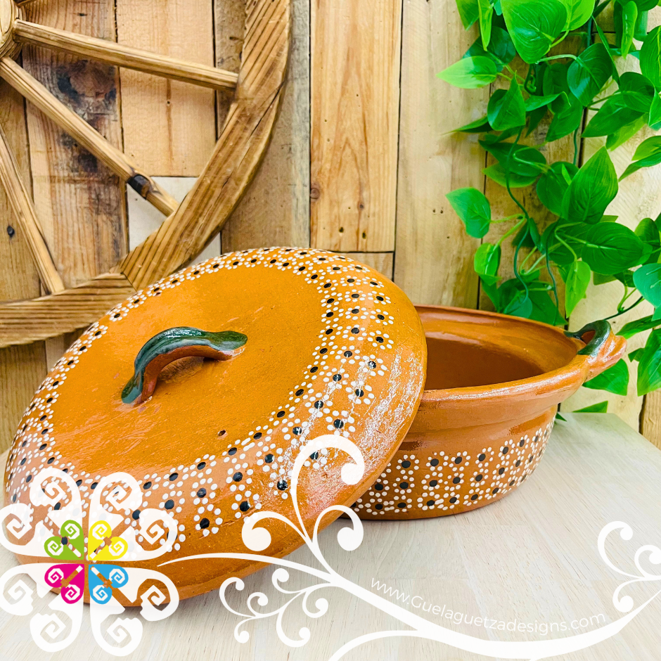 Large Puntos Capula Sencillo Cazuela Barro con Tapa - Capula Sencillo Clay Cazuela
