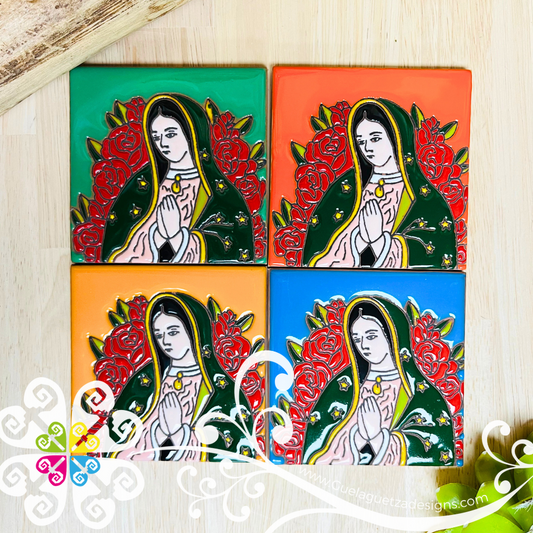 Set of 4 Virgen de Guadalupe Coaster Set -  Set of Clay Coasters