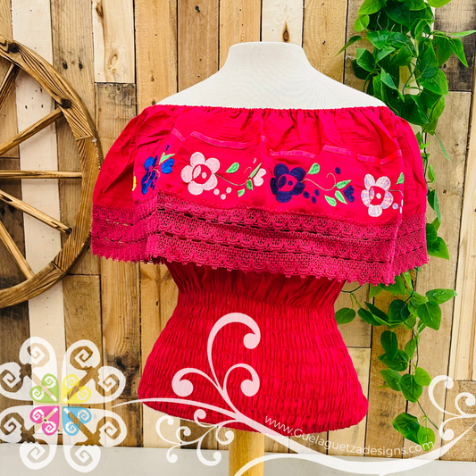Fuchsia Campesina Embroider Crop Top- Women Top