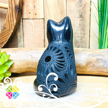 Medium Seated Cat Black Clay Figure - Barro Negro Oaxaca