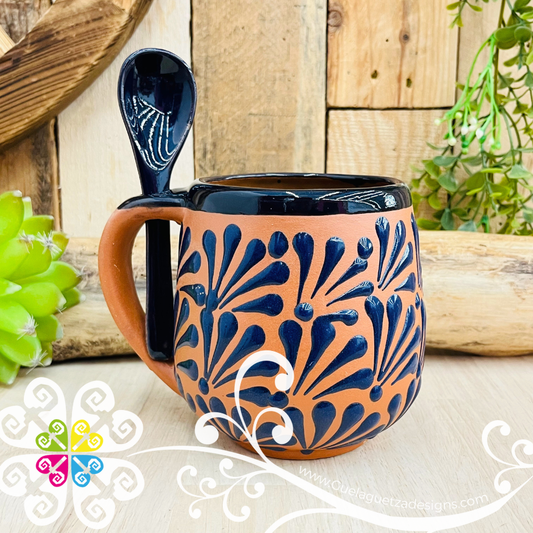 Navy Blue Clay Mug with Spoon - Taza Espiga con Cuchara