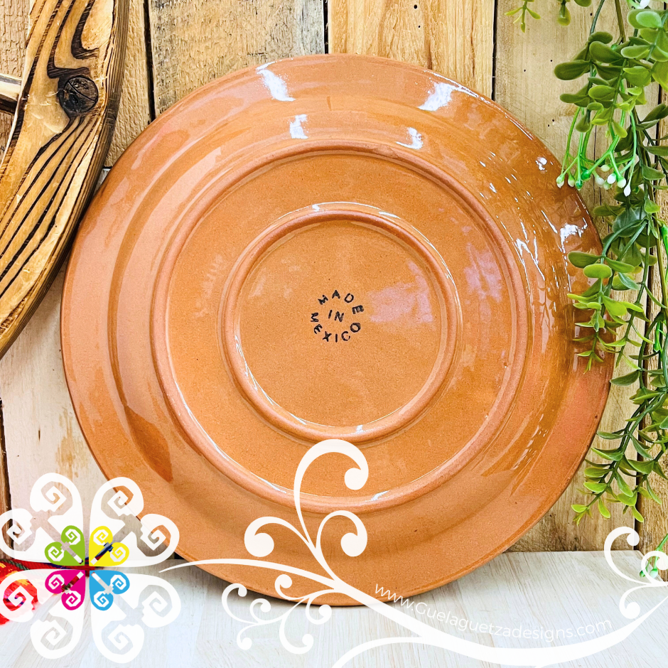 Set of 4 Large Natural with White Espiga Plate - Set Clay Flat Plates