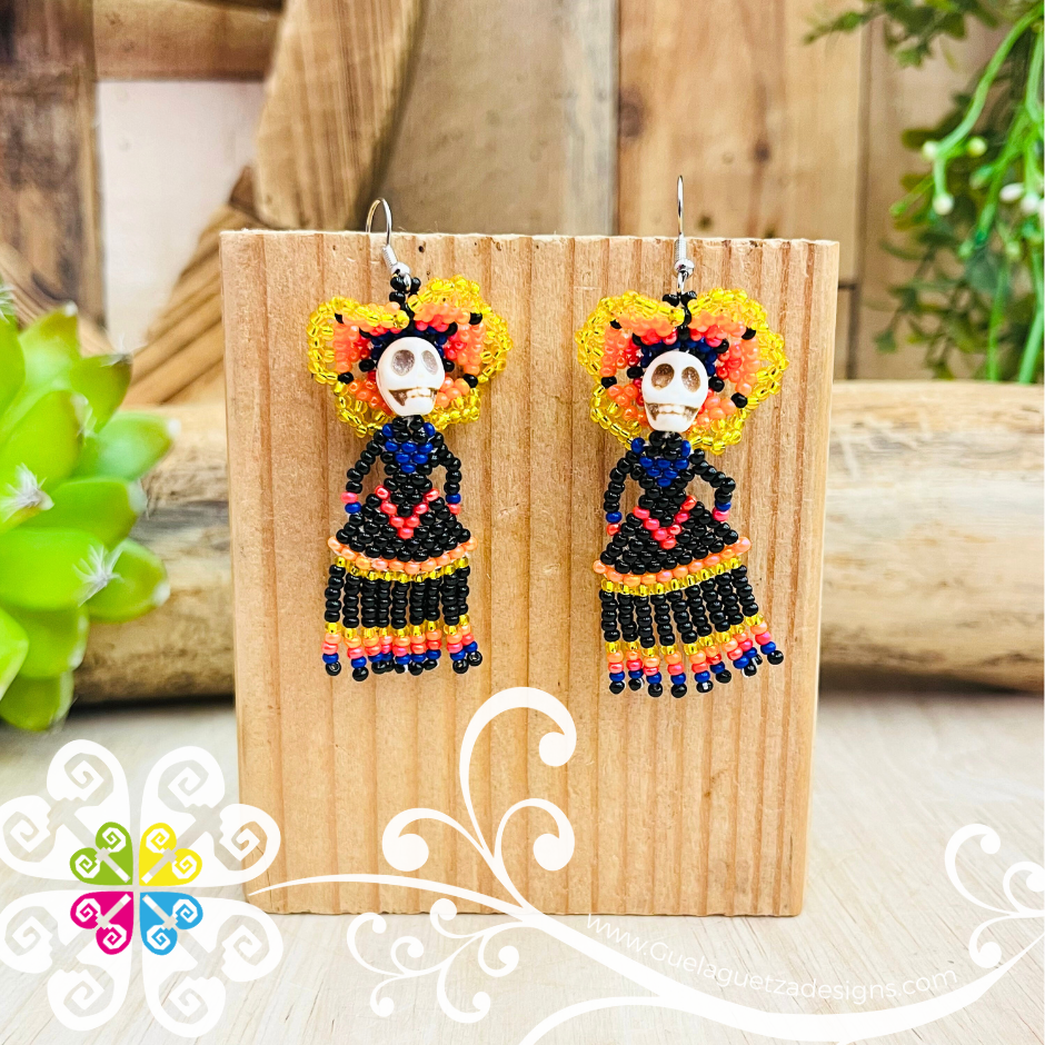 Small Beaded Dancing Catrina Earrings