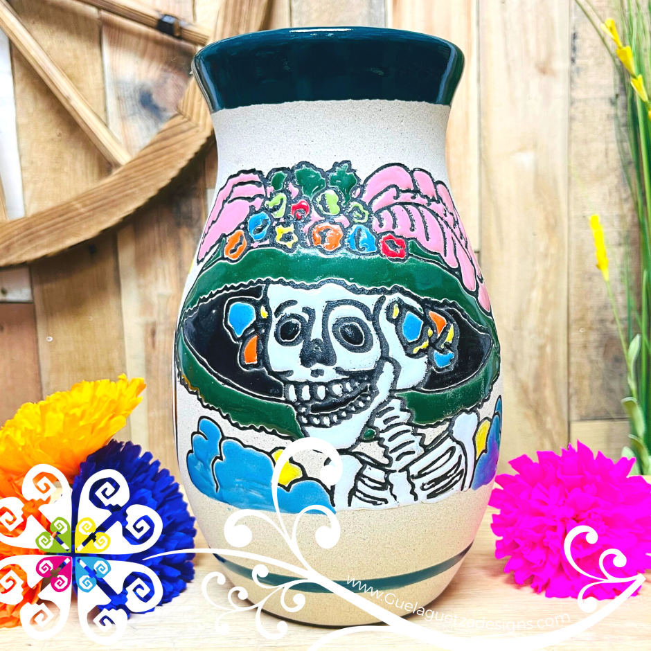 Dark Teal Catrina Ovulo Vase - Mexican Home Décor