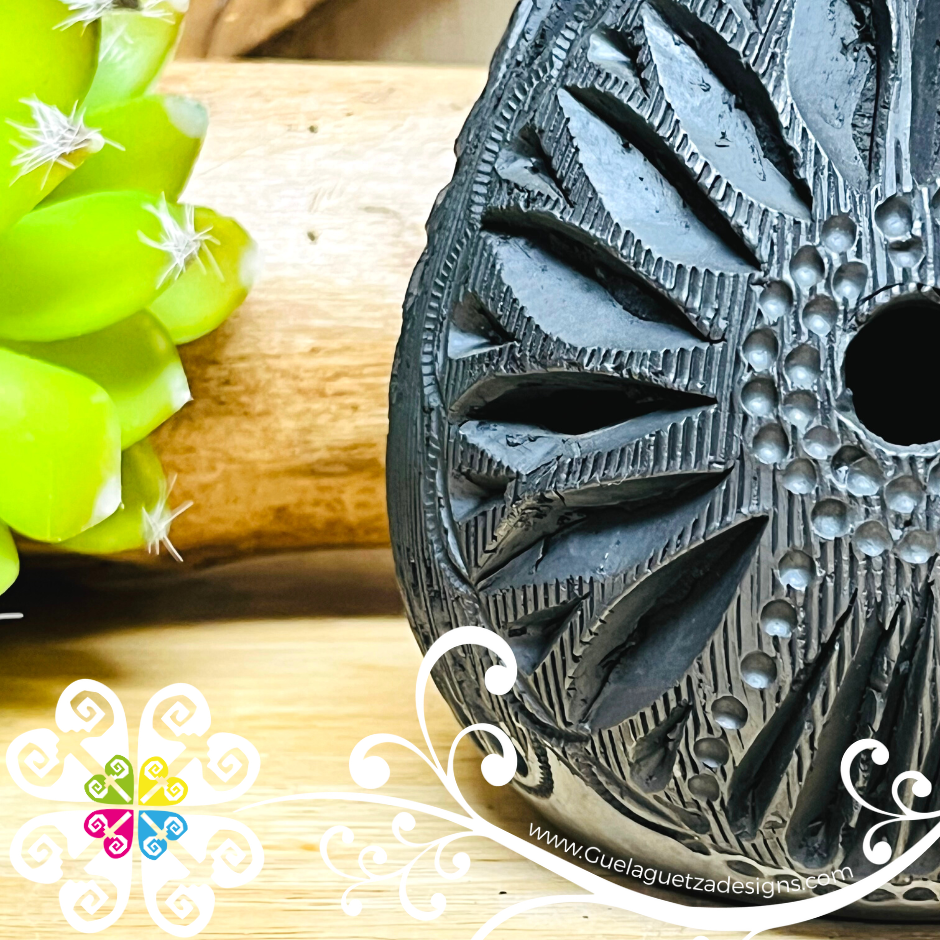 Medium Angled Black Clay Vase - Barro Negro Oaxaca