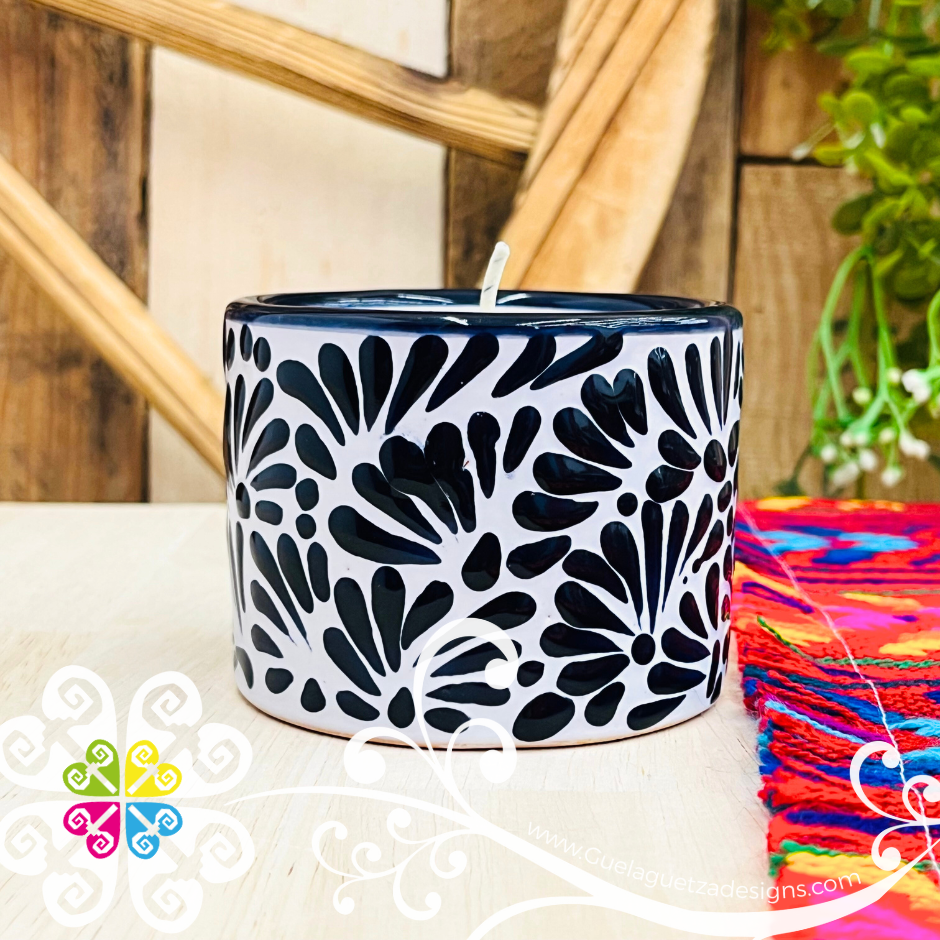 Medium Tazon Black Talavera Candle - Artisan Candles
