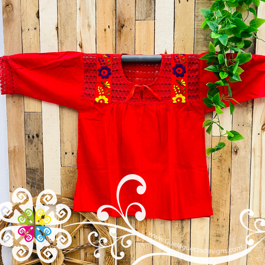 Red Berta Embroider Top - 3/4 Sleeve - Blusa Bordada