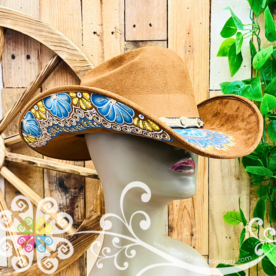 Tobacco Mitla Cowboy Velvet Hat - Hand Painted Hat