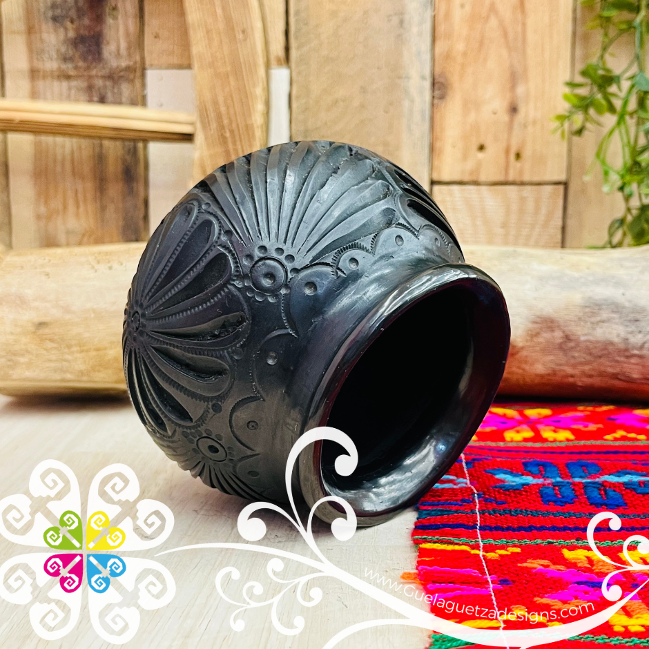 Small Olla Planter Black Clay Vase - Barro Negro Oaxaca