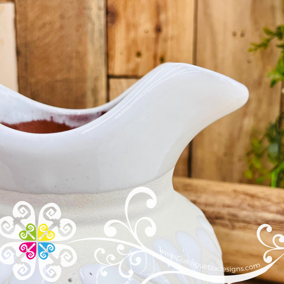 Mariposa White Espiga Lechera Small Clay Pitcher - Jarro
