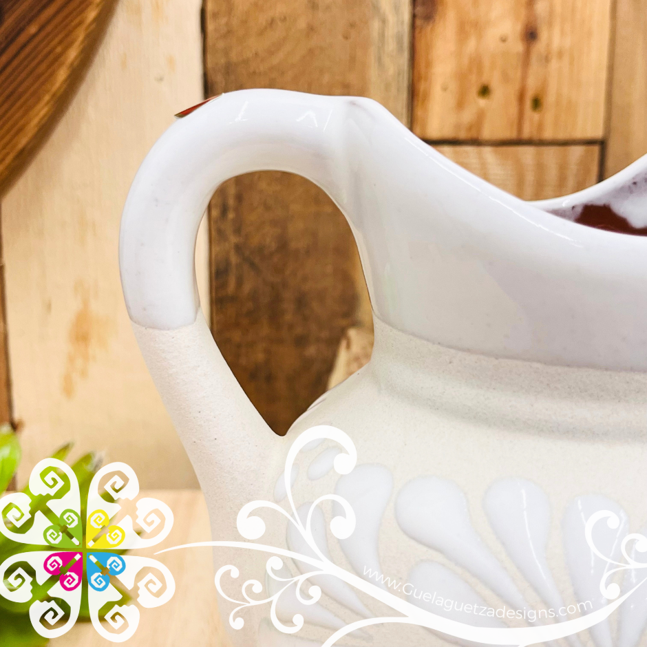 Mariposa White Espiga Lechera Small Clay Pitcher - Jarro