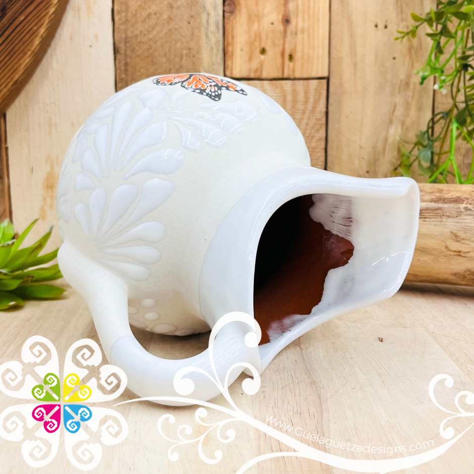 Mariposa White Espiga Lechera Small Clay Pitcher - Jarro