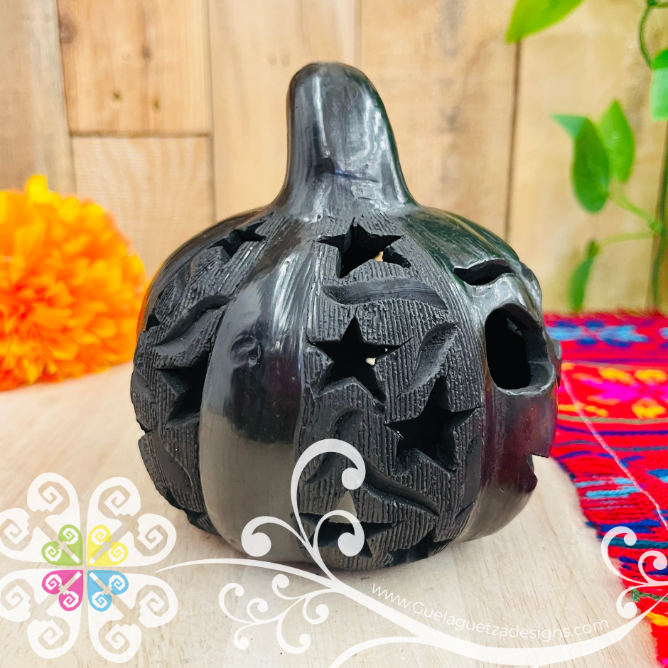 Calabaza con Carita Candle Holder - Barro Negro Oaxaca