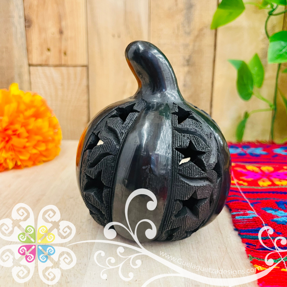 Calabaza con Carita Candle Holder - Barro Negro Oaxaca