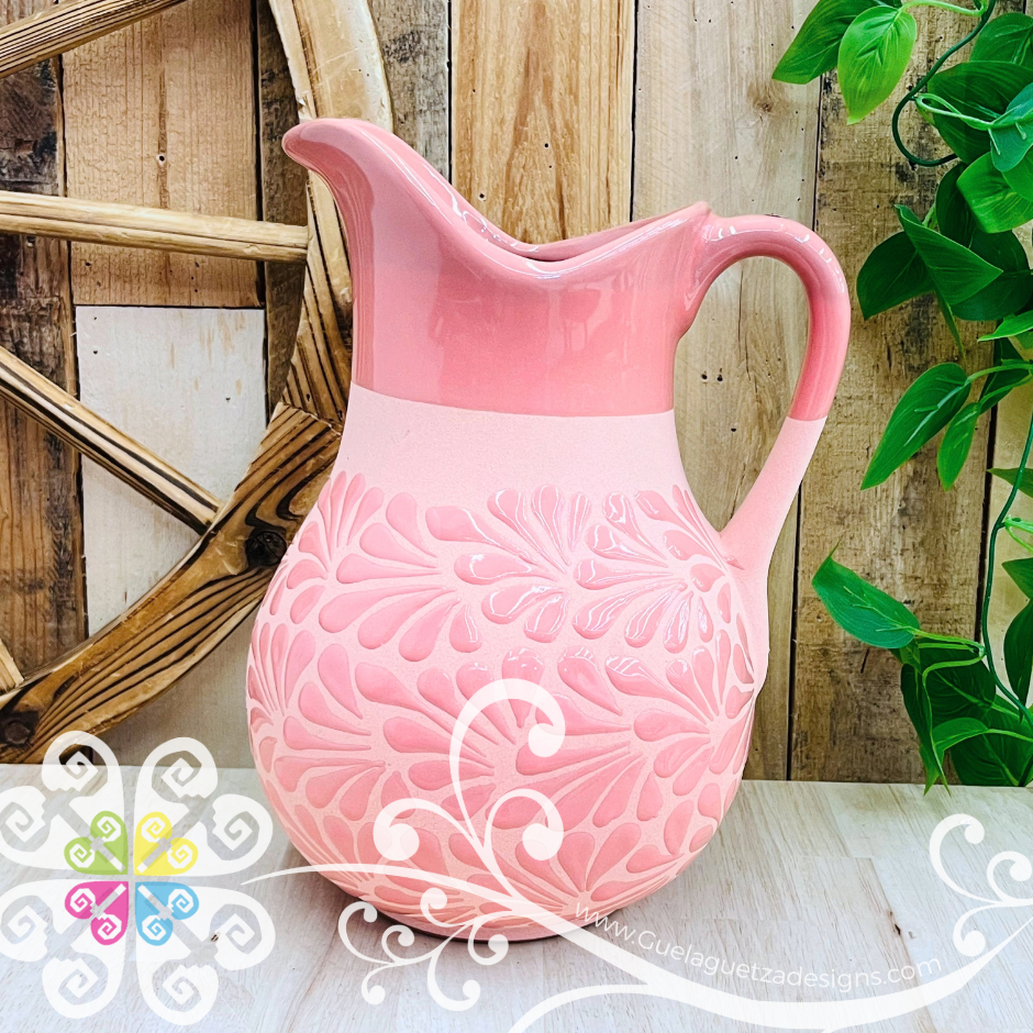 Pink Espiga con Pink Engobe Large Pato Clay Pitcher - Jarro de Barro