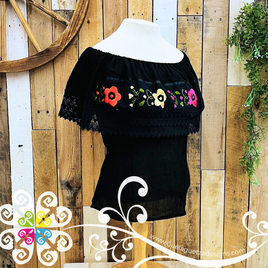 Black Campesina Embroider - Women Top