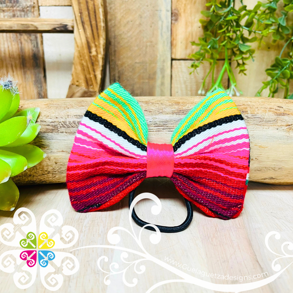 Rainbow Sarape Hair Bow - Hair Bow with Elastic