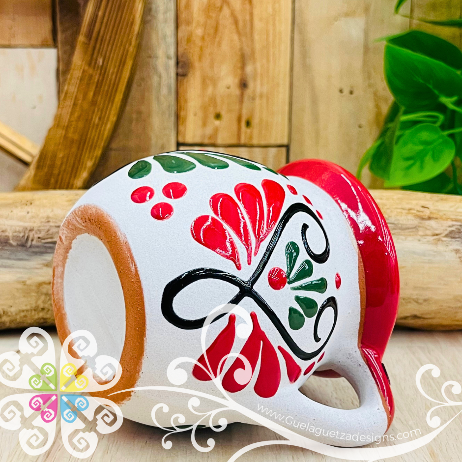Set of Nopal White Espiga Clay Mugs - Set Taza Barro