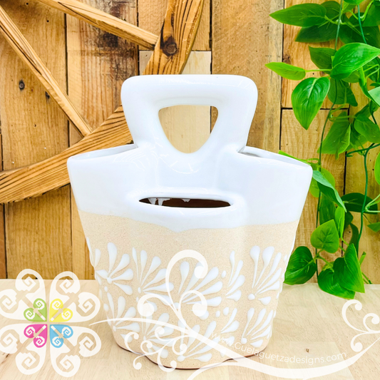 White Espiga Clay Utensil Holder - Spoon Holder