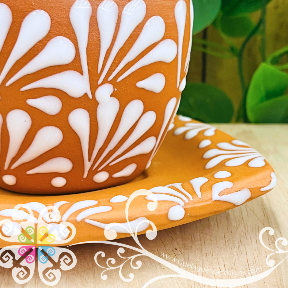 Set of 4 Natural Corazon Clay Plate with Mugs - Set Taza Barro