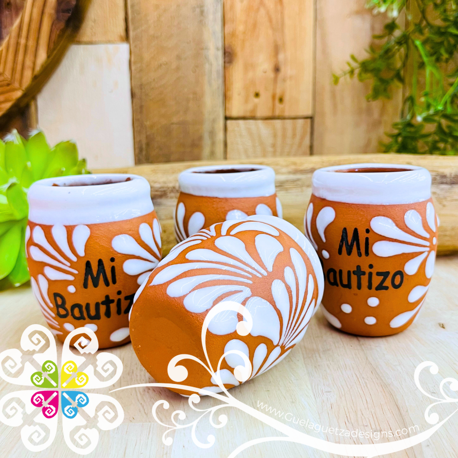 Mi Bautizo - Natural/White Tequilero Set - Clay Tequilero Set