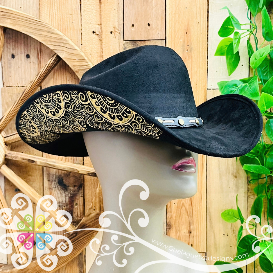 Black Mitla Cowboy Velvet Hat - Hand Painted Hat