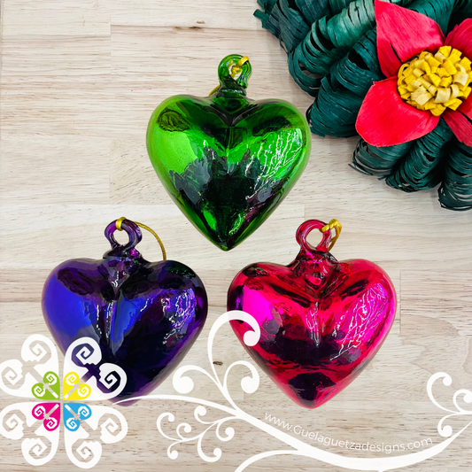 Set of Metallic Glass Heart Ornaments - Vidrio Soplado