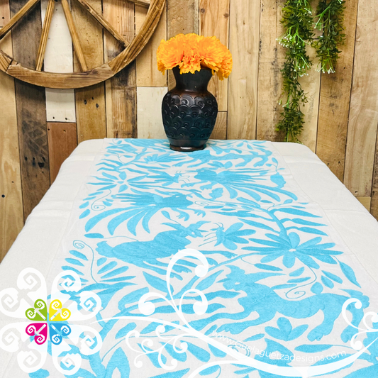 Light Blue Large Solid Color Otomi Table Runner - Camino de Tenango