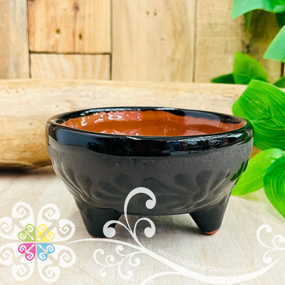 Set of 4 Black Small Espiga Molcajete Barro - Mexican Kitchen