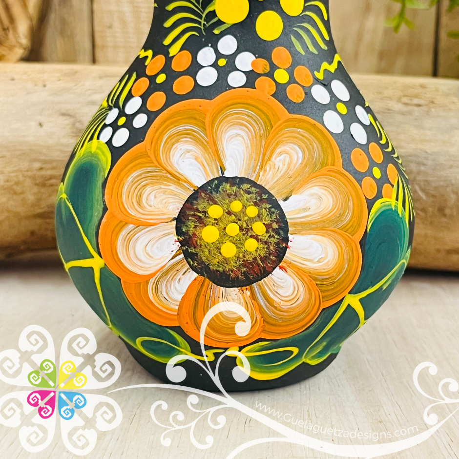 Small Black Clay Handpainted Vase - Barro Negro Oaxaca