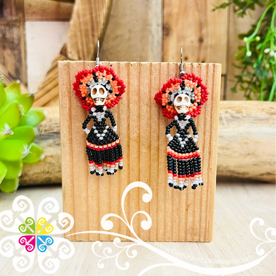 Small Beaded Dancing Catrina Earrings