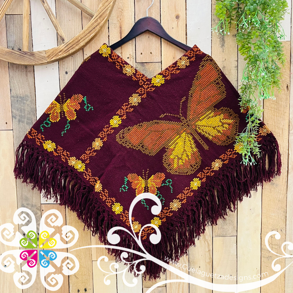 Butterfly Design Embroider Poncho - Mañanita