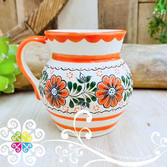 Orange Taza Ponchera Flores - Barro Alta Temperatura - Single Clay Mug