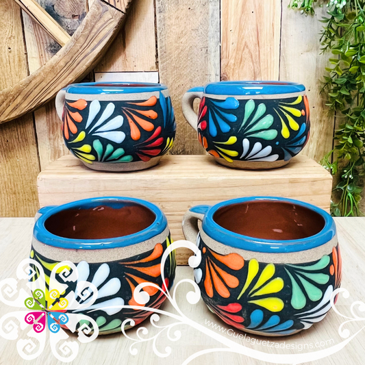 Set of 4 Arcoiris Cappuccino Clay Mugs - Set Taza Barro