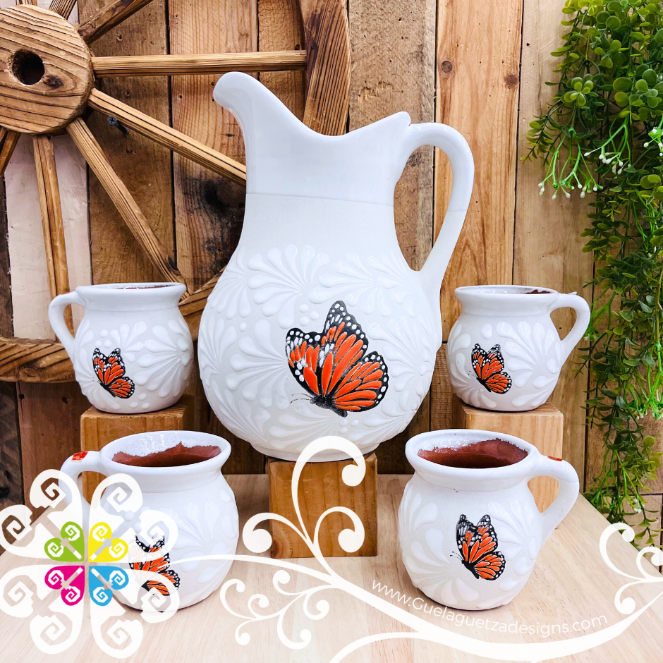 Mariposa White Espiga Pato Pitcher Set - 4 Mugs