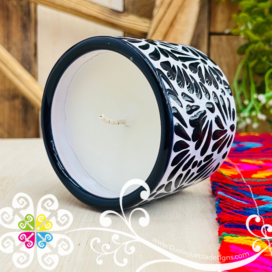 Medium Tazon Black Talavera Candle - Artisan Candles