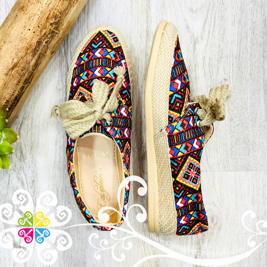 Multicolor Geometric Shapes Burlap Artisan Sneakers - Women Shoes
