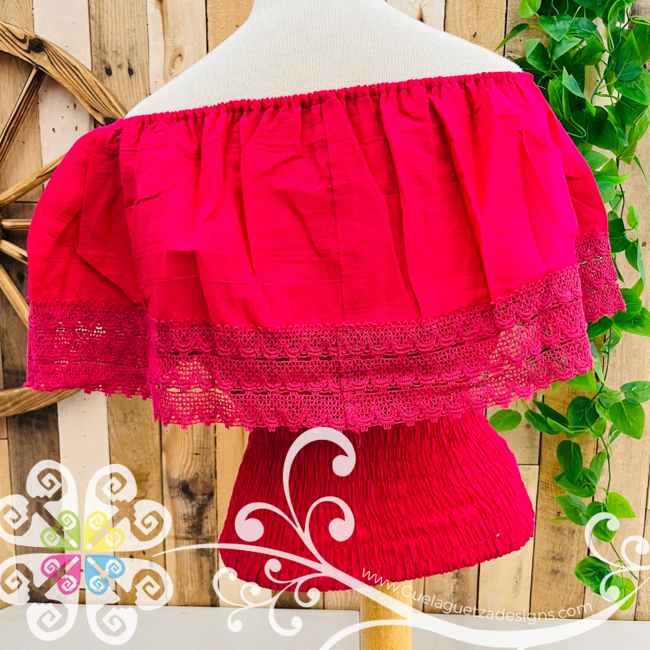 Fuchsia Campesina Embroider Crop Top- Women Top