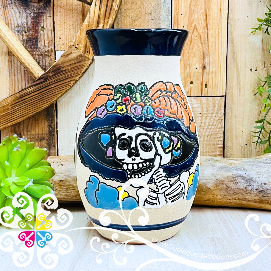 Navy Blue Catrina Ovulo Vase - Mexican Home Décor