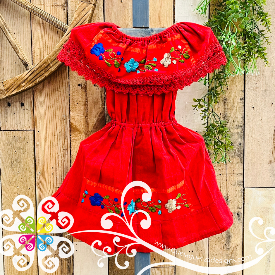 Red Aro Embroider Campesino Children Dress