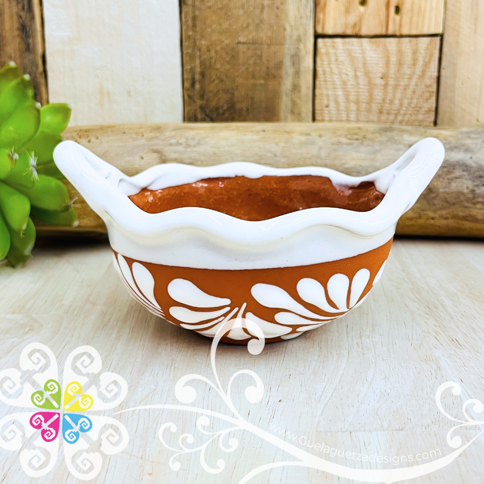 Set of 4 Small Natural with White Espiga Cazuelita Clay Bowl