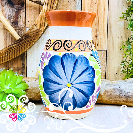 Orange Florero Ovulo Floreado - Mexican Home Décor