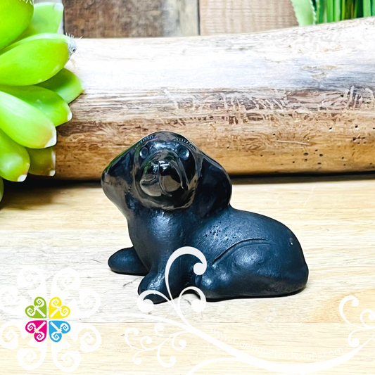 Mini Basset Hound Black Clay Figure - Barro Negro Oaxaca