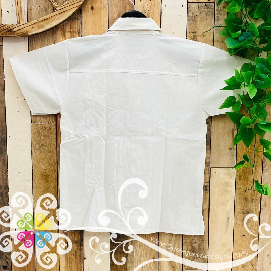 White with Blue Guayabera Michoacán - Embroider Men Shirt