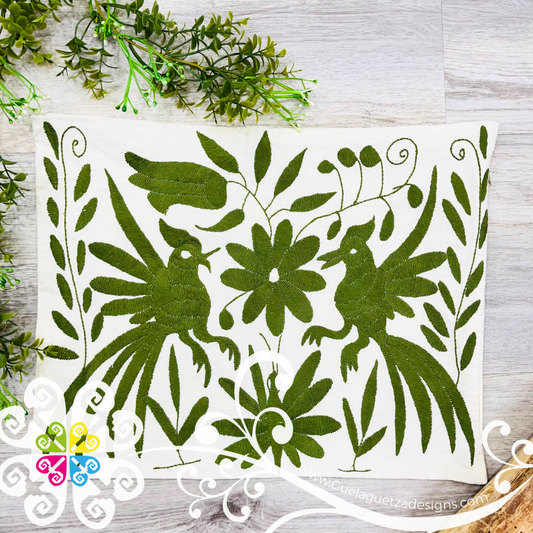 Olive Green Otomi Decorative Pillow Cases - With Zipper