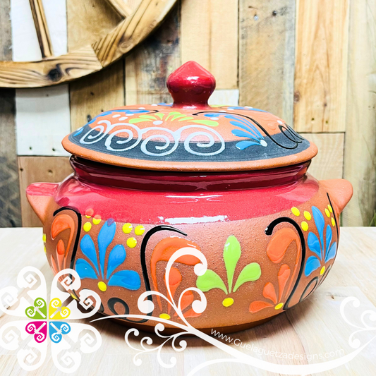 Cazuela Natural Decorada de Barro con Tapa - Mexican Kitchen