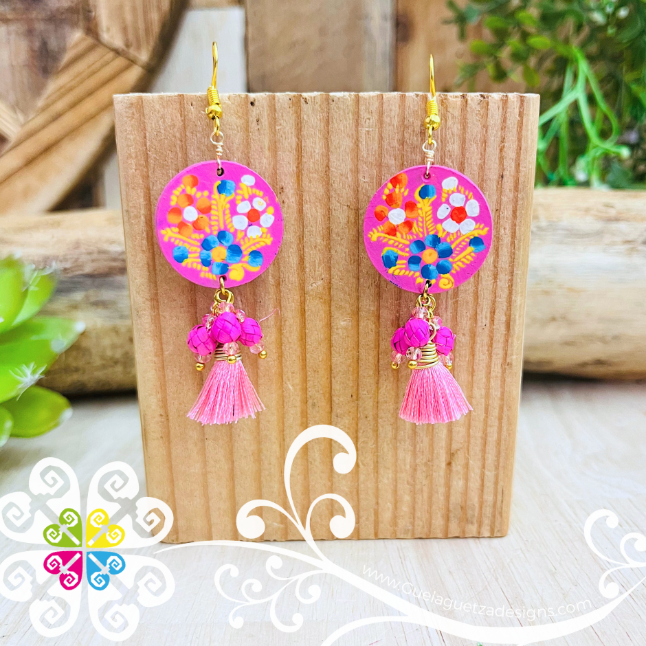 Solid Color Round Tassle Wood Earrings - Palm Earrings