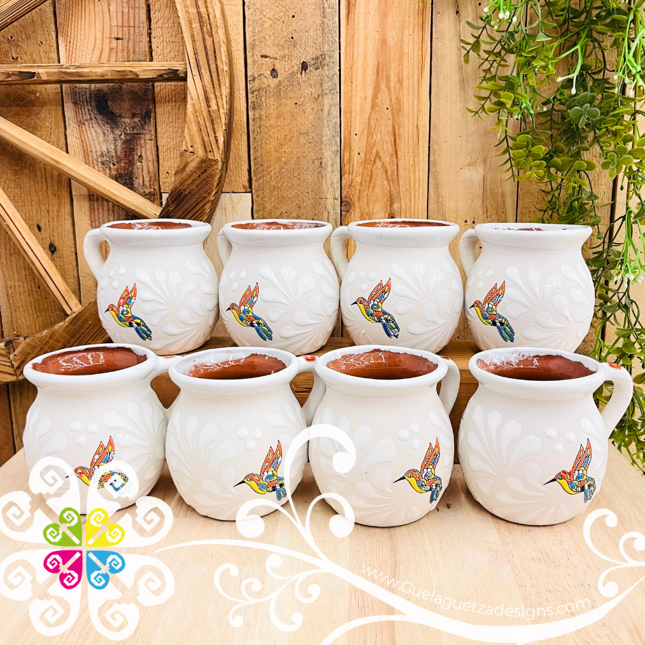 Set of Colibri White Espiga Clay Mugs - Set Taza Barro