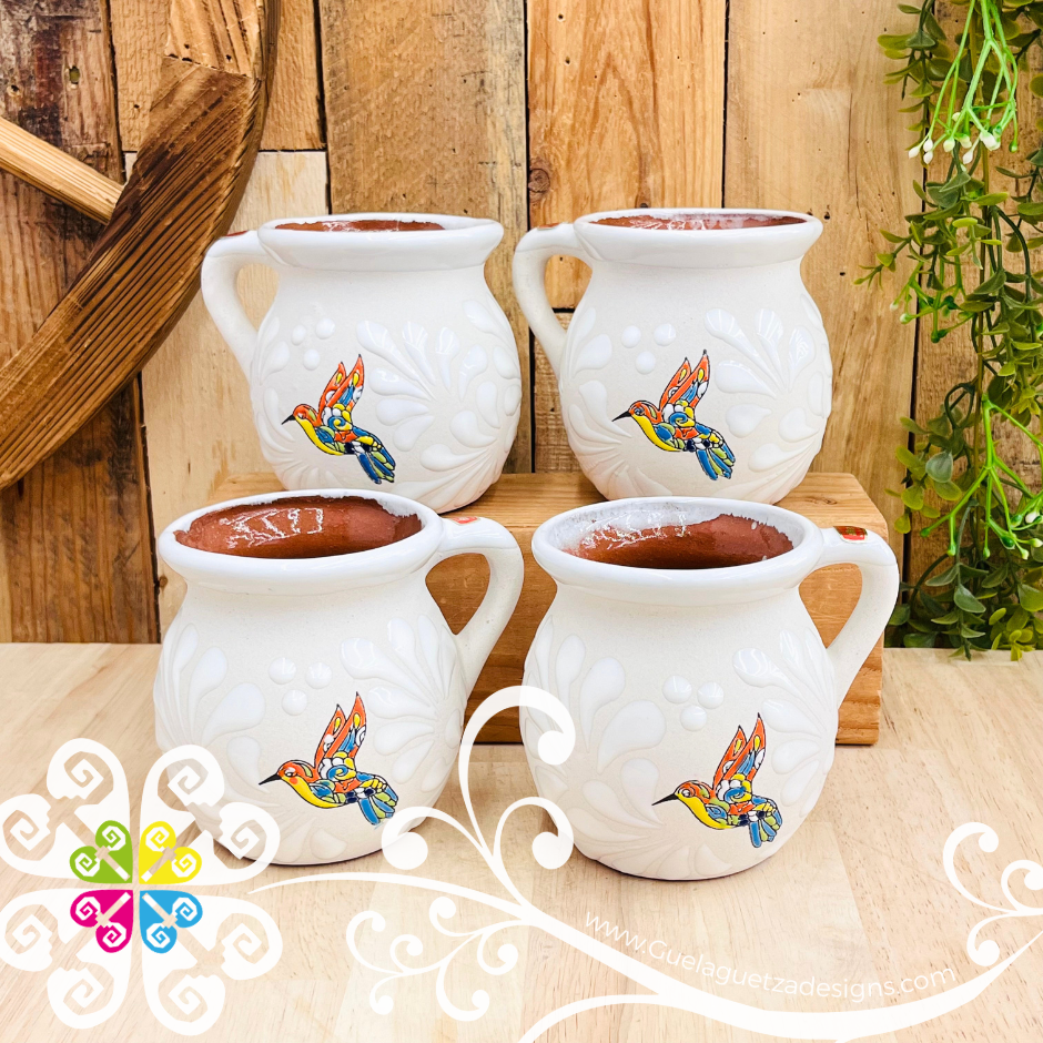 Set of Colibri White Espiga Clay Mugs - Set Taza Barro